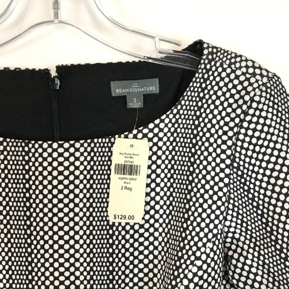 NWT Womens Size 2 LL Bean Signature Black White Ponte Dress in Mixed Dot Pattern - Picture 2 of 3